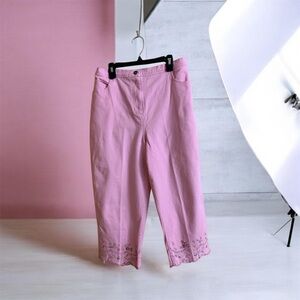 Quacker Factory Pink Cropped Embroidered Hem Pants